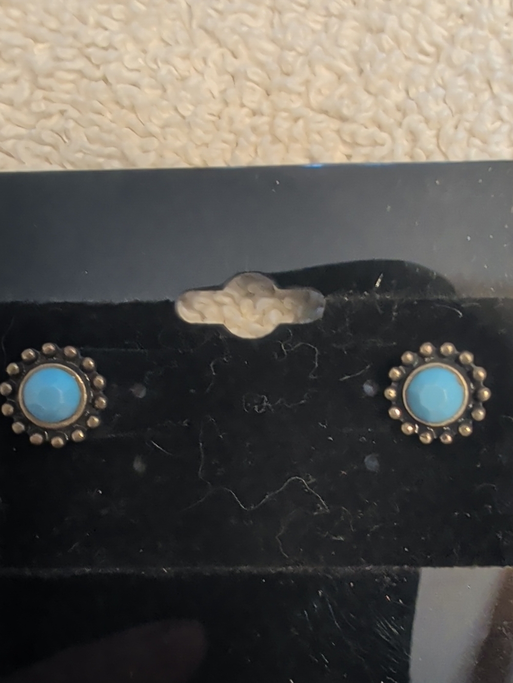 Turquoise Stud Earrings - Blue Stone Floral Halo